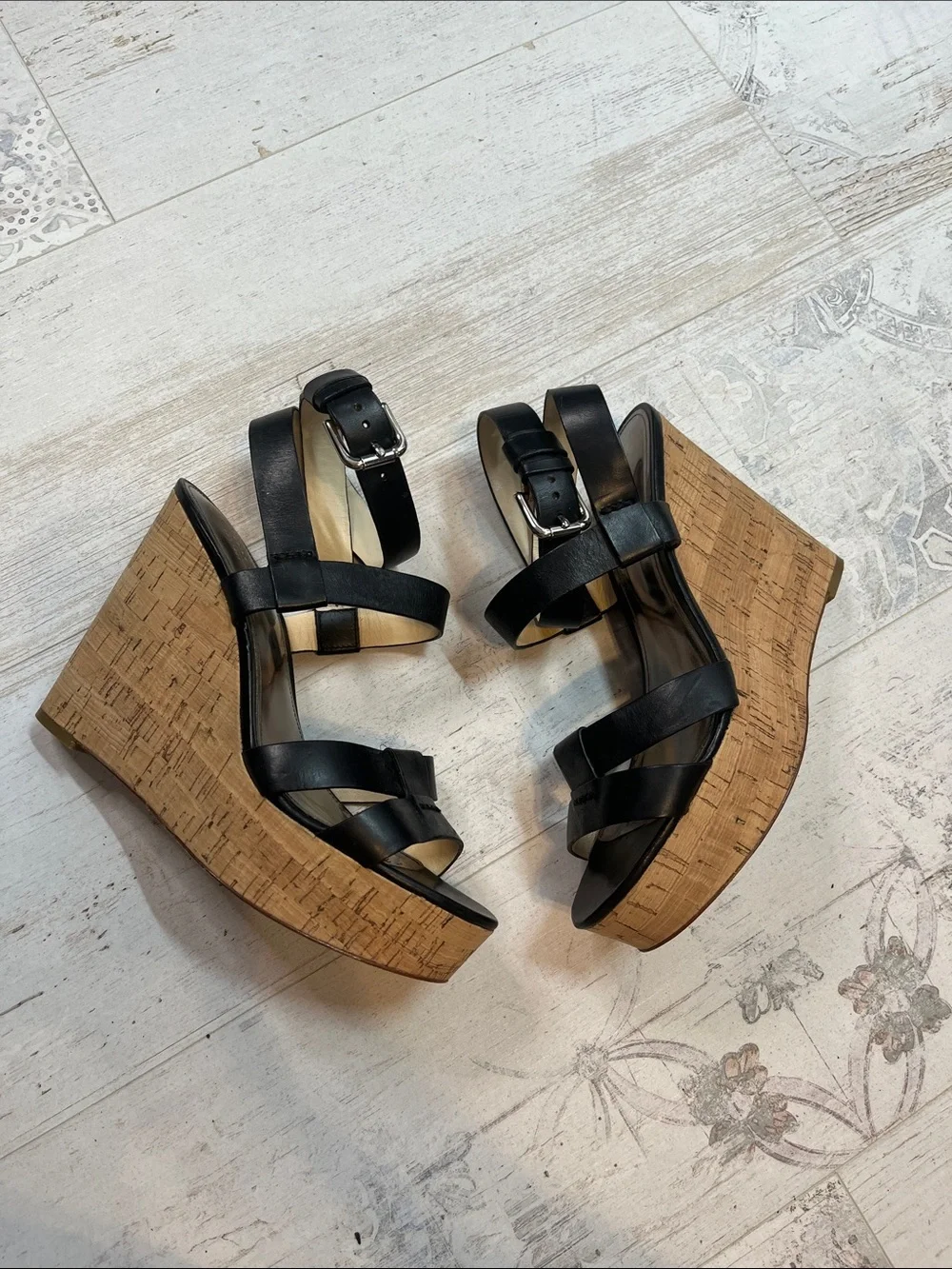 Coach Charla Black Strappy Wedges Size 9
